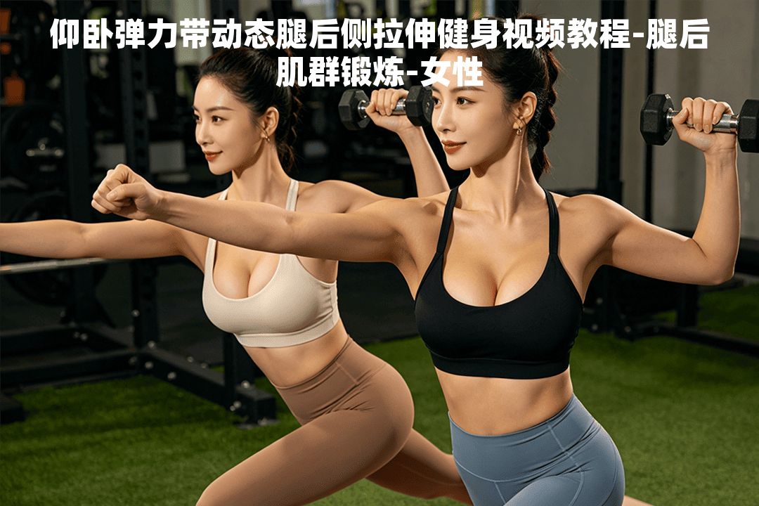 仰卧弹力带动态腿后侧拉伸健身视频教程-腿后肌群锻炼