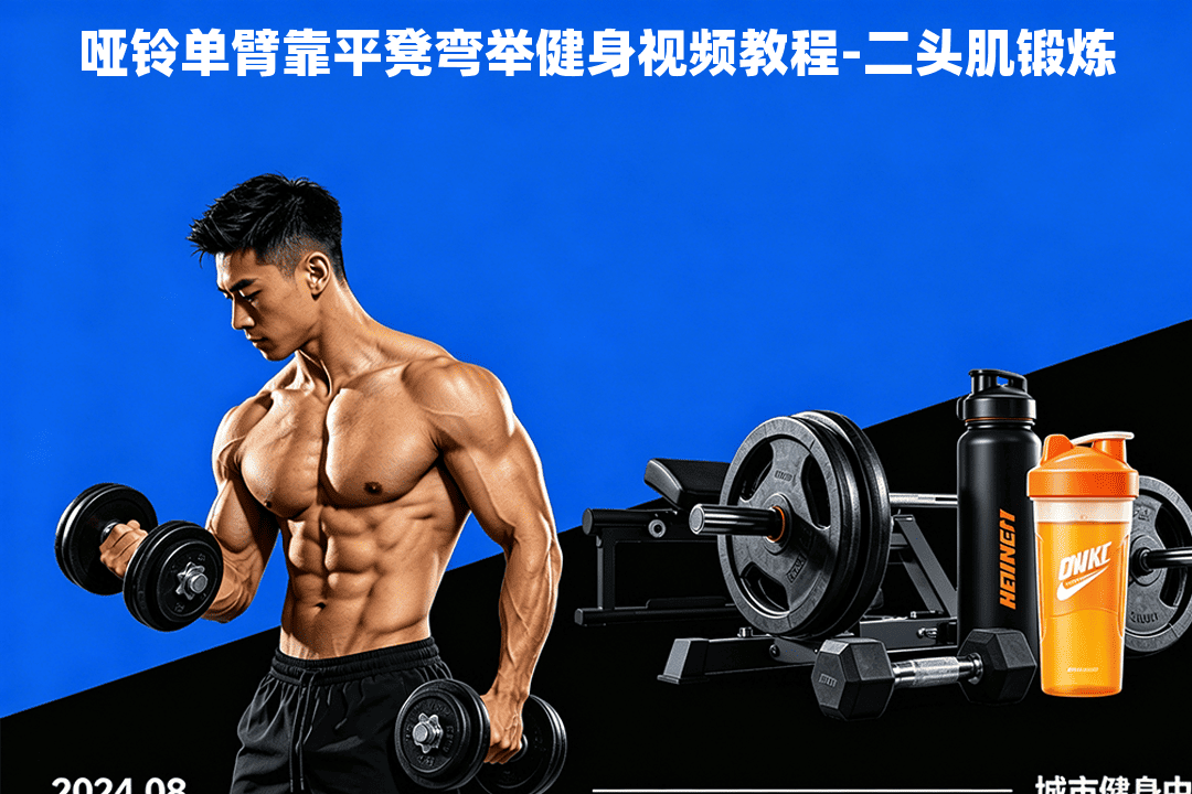 哑铃单臂靠平凳弯举健身视频教程-二头肌锻炼